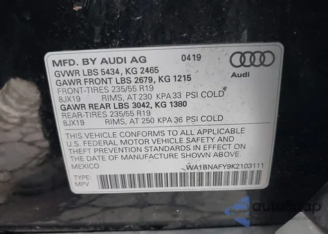 2019 Audi Q5 45 Premium from USA, damaged, VIN WA1BNAFY9K2103111